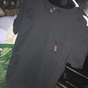 Forever 21 Distressed Rose Patch Pocket Tee